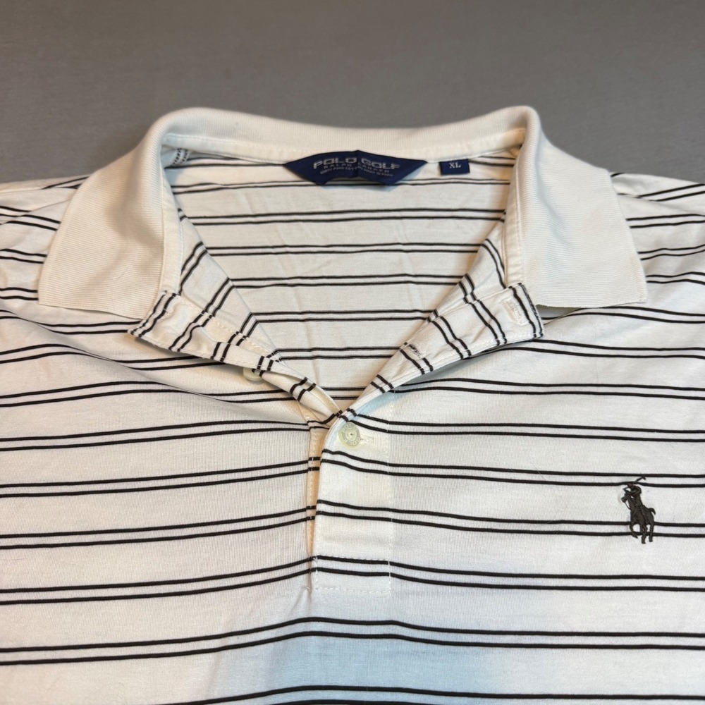 Polo Golf Ralph Lauren Mens XL White Striped Pima Cotton Short Sleeve Polo Shirt